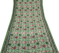 Sushila Vintage Green Saree 100% Pure Cotton Printed Paisley Soft Craft Fabric