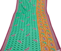 Sushila Vintage Indian Saree 100% Pure Cotton Printed Birds Soft Craft Fabric