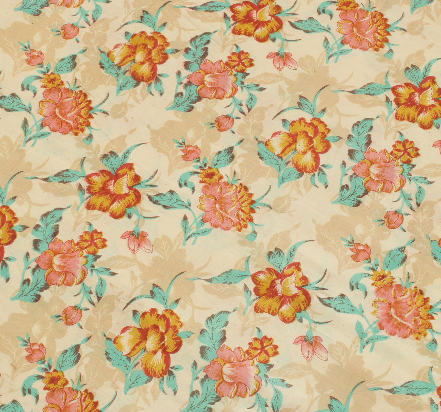 Sushila Vintage Cream Saree 100% Pure Cotton Printed Floral Soft Craft Fabric