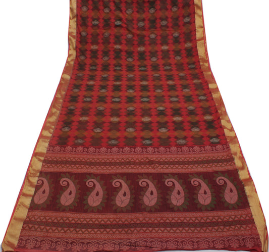 Sushila Vintage Multi-Color Saree Pure Cotton Printed Paisley Soft Craft Fabric