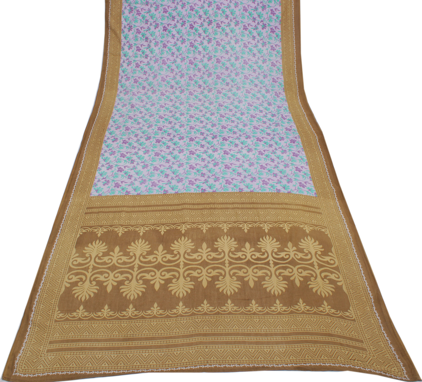 Sushila Vintage Lavender Saree Pure Cotton Printed Floral Soft Craft Fabric