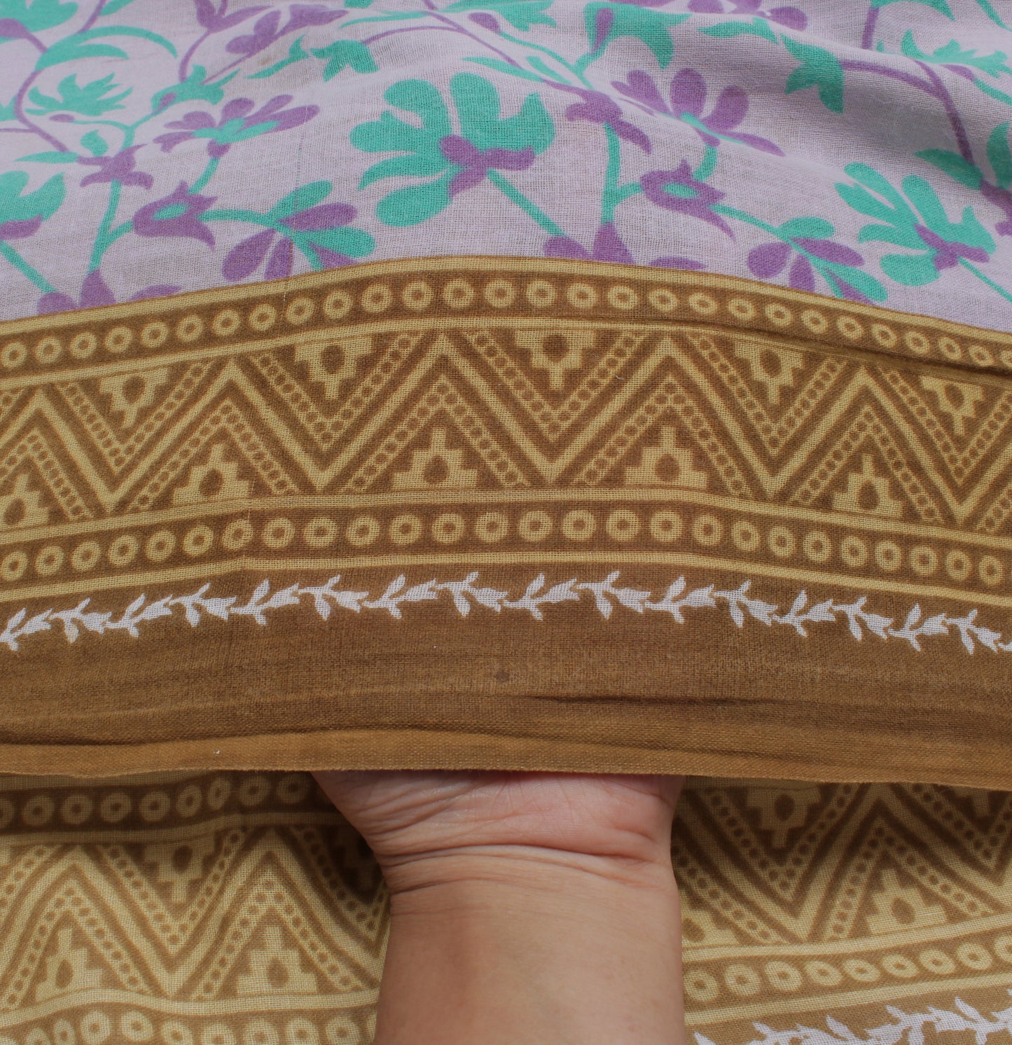 Sushila Vintage Lavender Saree Pure Cotton Printed Floral Soft Craft Fabric