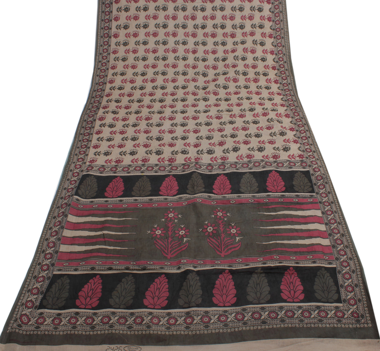 Sushila Vintage Indian Saree 100% Pure Cotton Printed Floral Craft Sari Fabric