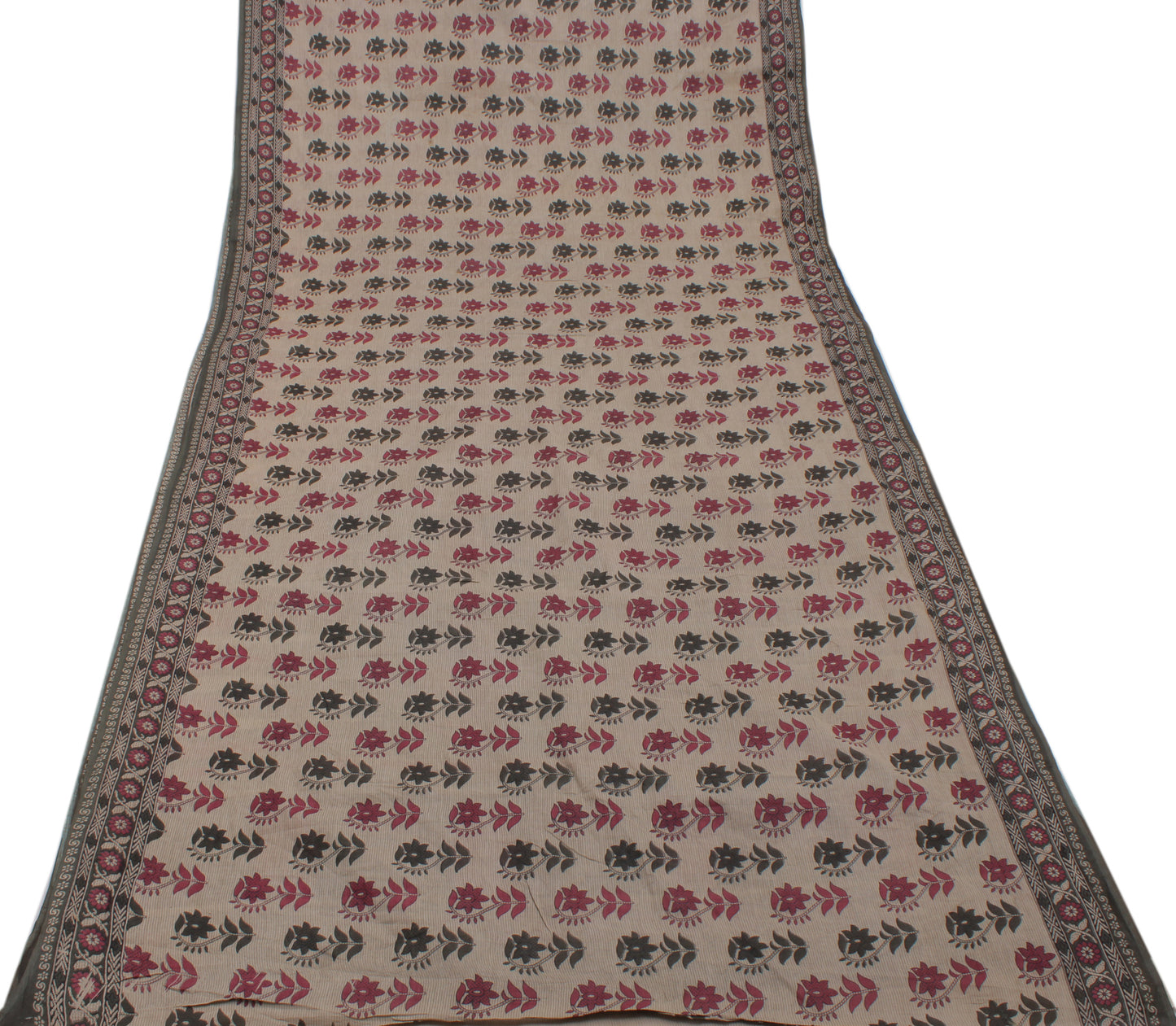 Sushila Vintage Indian Saree 100% Pure Cotton Printed Floral Craft Sari Fabric