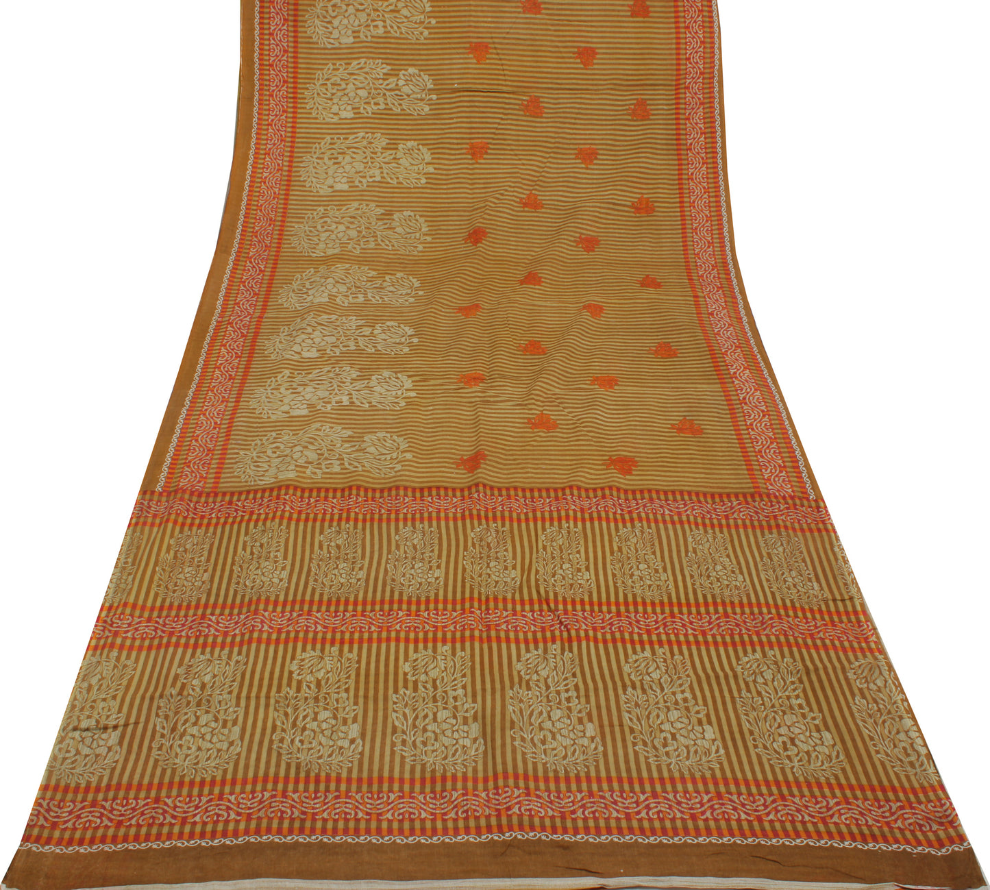 Sushila Vintage Green Saree 100% Pure Cotton Printed Floral Soft Craft Fabric