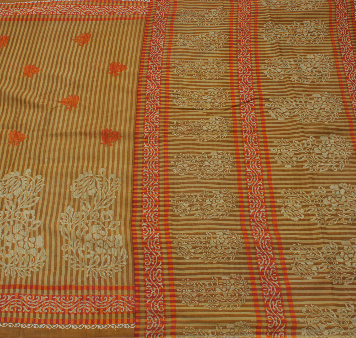 Sushila Vintage Green Saree 100% Pure Cotton Printed Floral Soft Craft Fabric