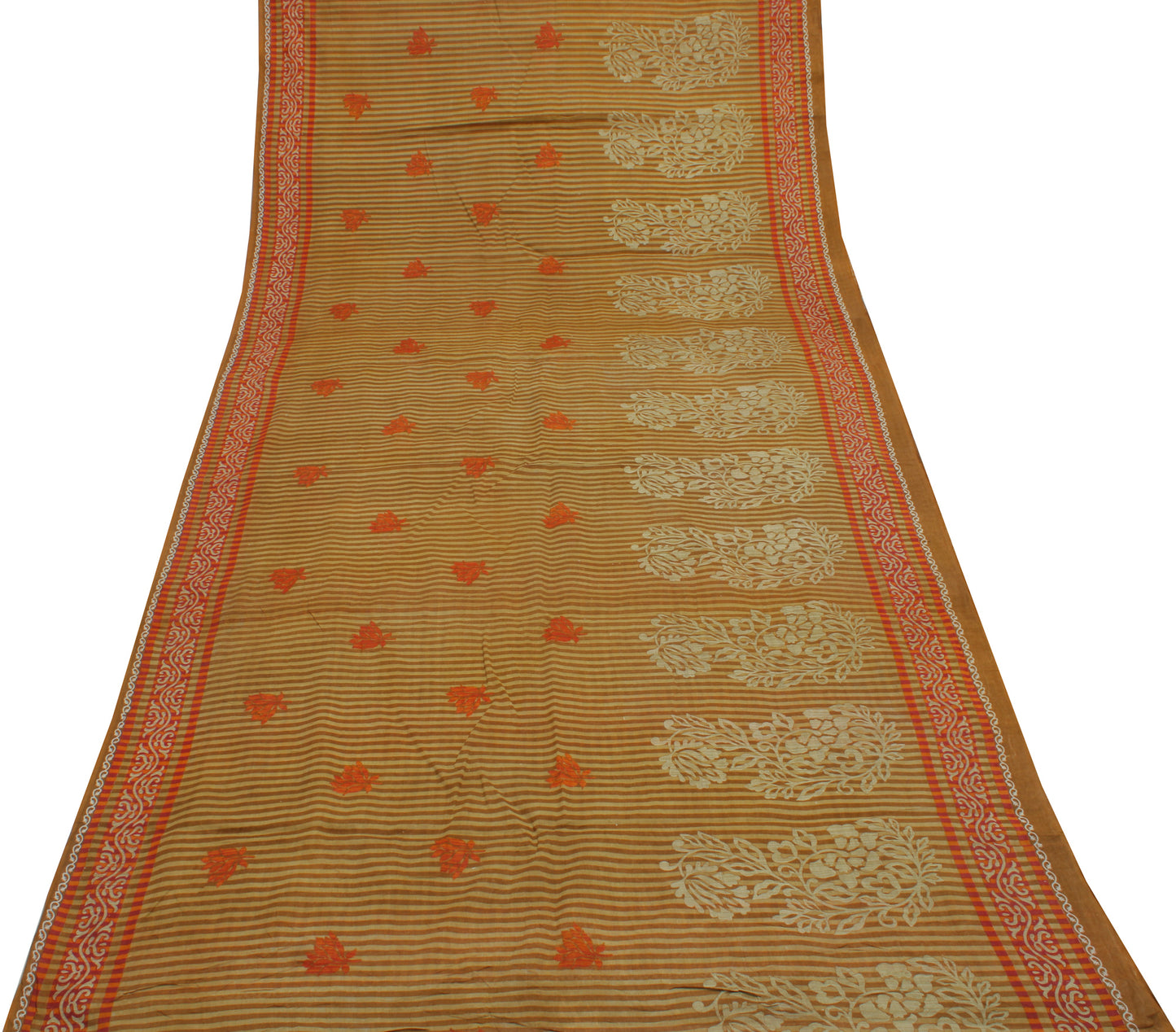 Sushila Vintage Green Saree 100% Pure Cotton Printed Floral Soft Craft Fabric