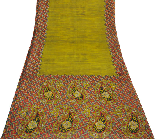 Sushila Vintage Green Indian Saree 100% Pure Cotton Printed Soft Craft Fabric