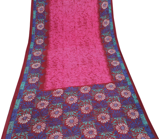 Sushila Vintage Pink Saree 100% Pure Cotton Batik Printed Soft Craft Fabric
