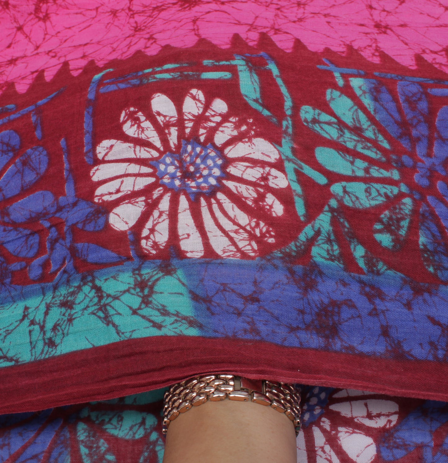 Sushila Vintage Pink Saree 100% Pure Cotton Batik Printed Soft Craft Fabric