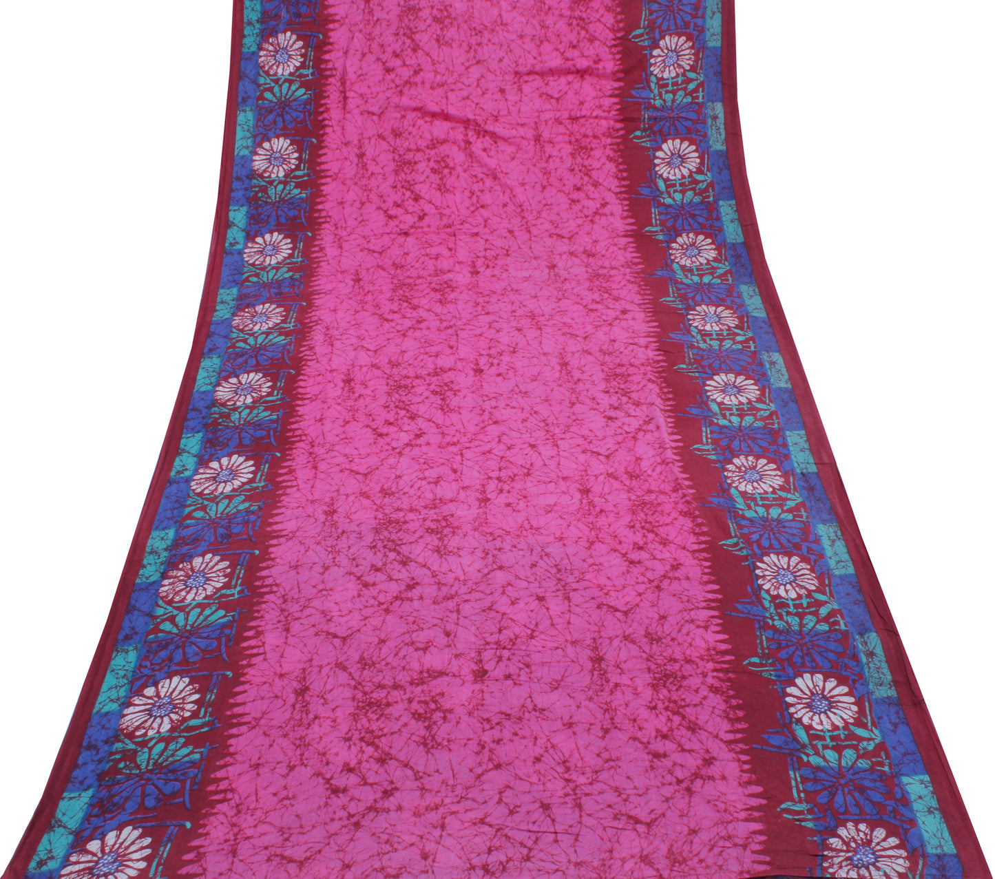 Sushila Vintage Pink Saree 100% Pure Cotton Batik Printed Soft Craft Fabric