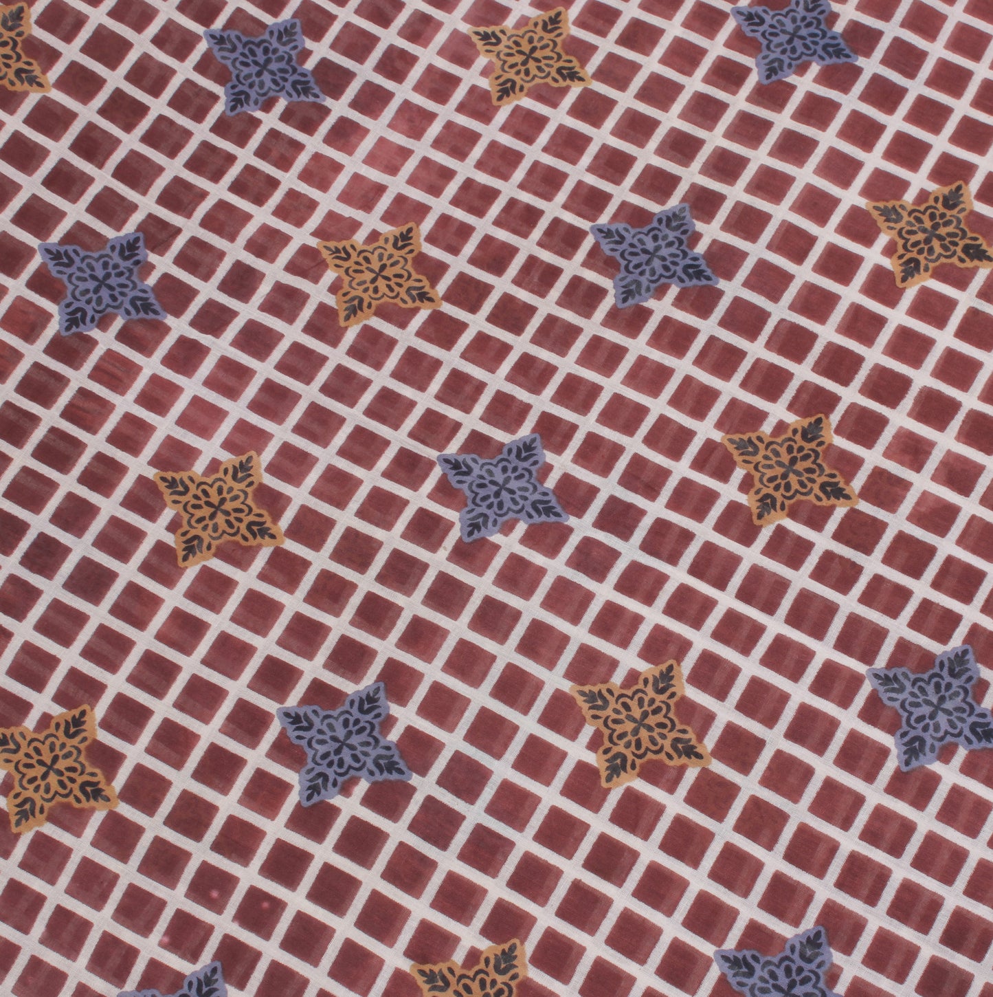 Sushila Vintage Brown Saree 100% Pure Cotton Printed Check Soft Craft Fabric