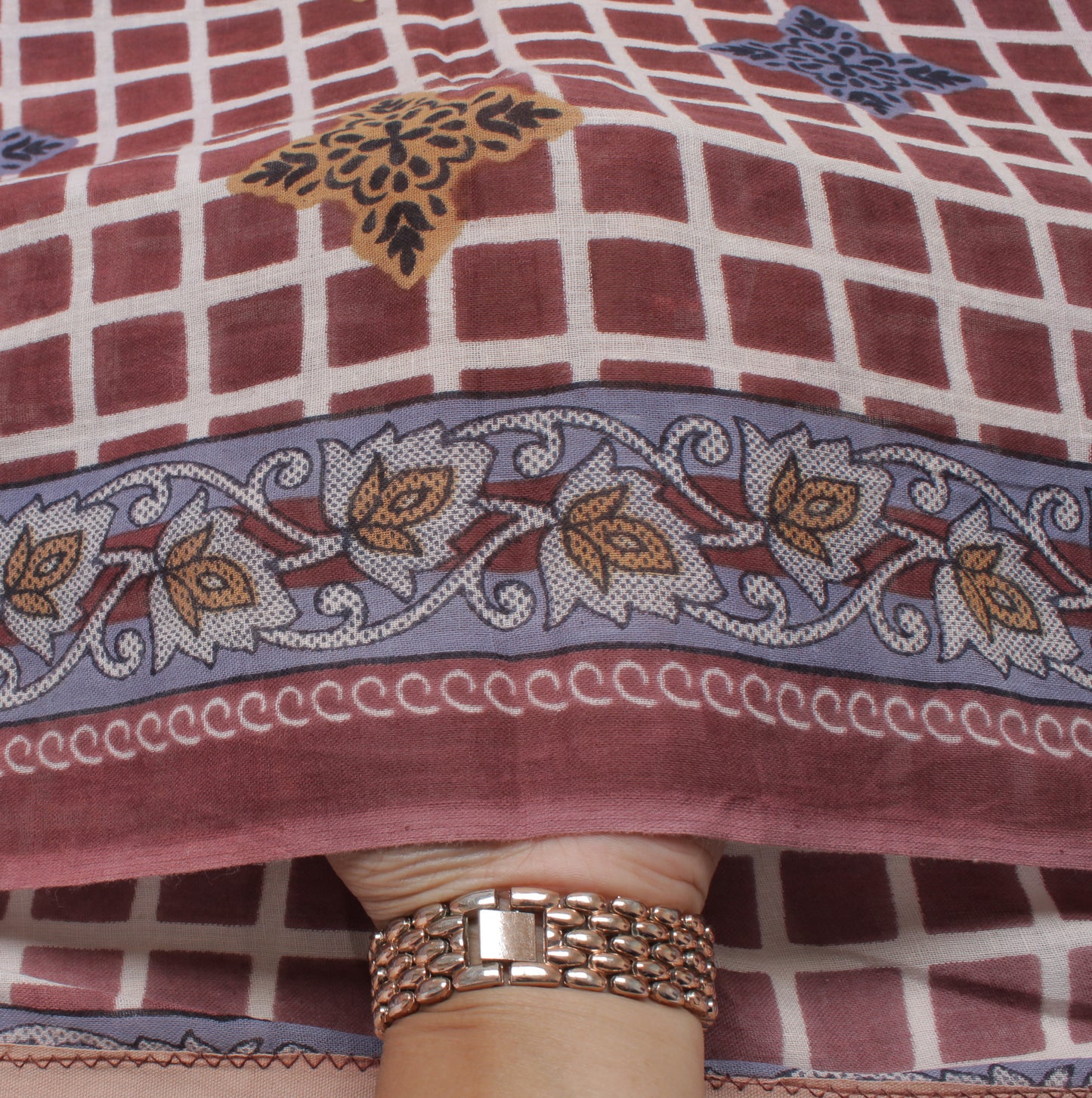 Sushila Vintage Brown Saree 100% Pure Cotton Printed Check Soft Craft Fabric