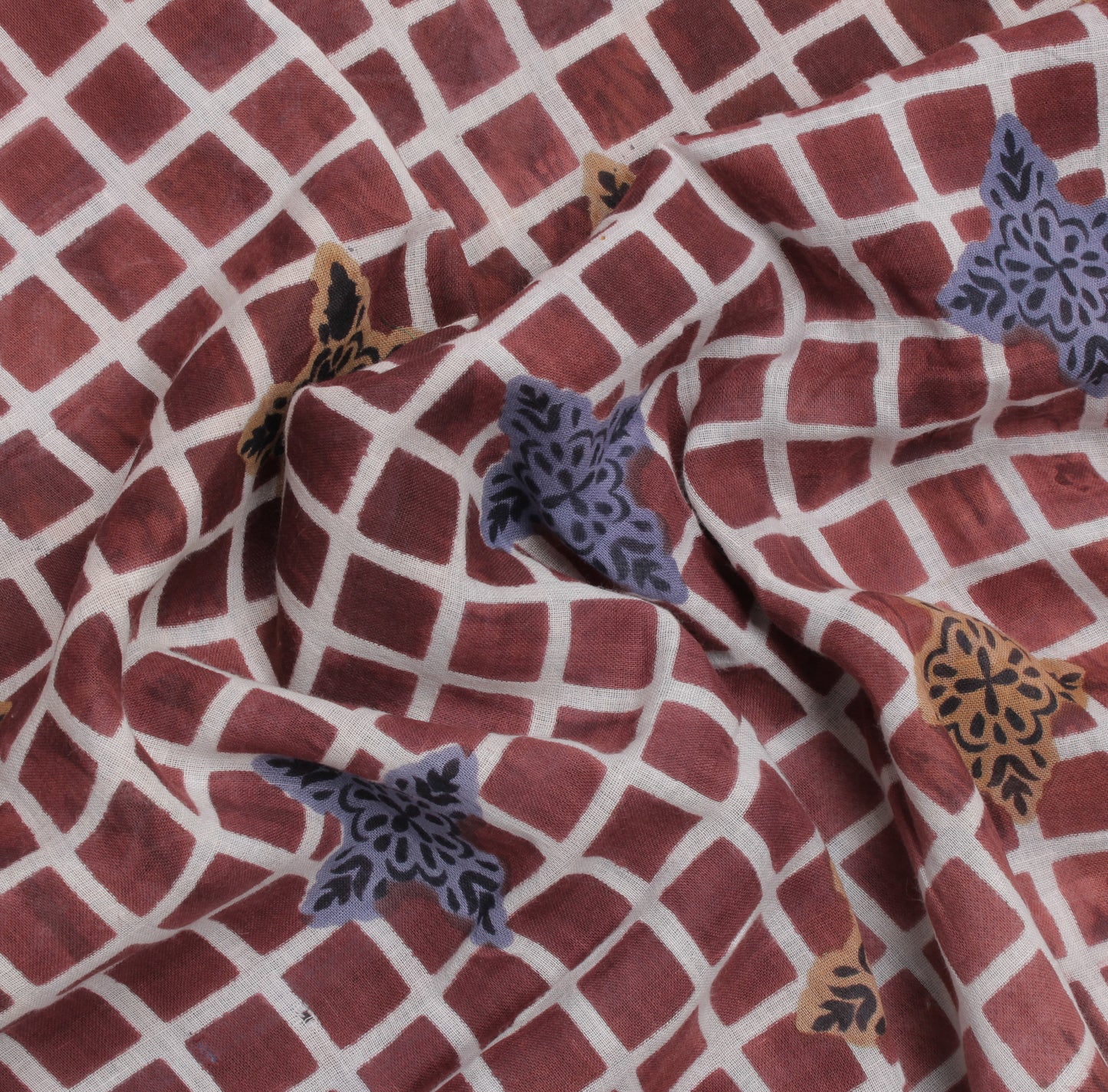 Sushila Vintage Brown Saree 100% Pure Cotton Printed Check Soft Craft Fabric