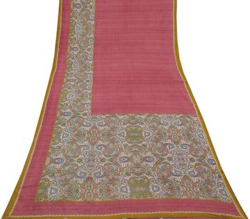 Sushila Vintage Pink Indian Saree 100% Pure Cotton Printed  Soft Craft Fabric