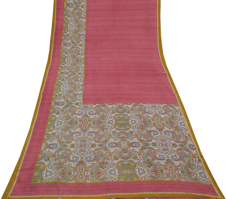Sushila Vintage Pink Indian Saree 100% Pure Cotton Printed  Soft Craft Fabric