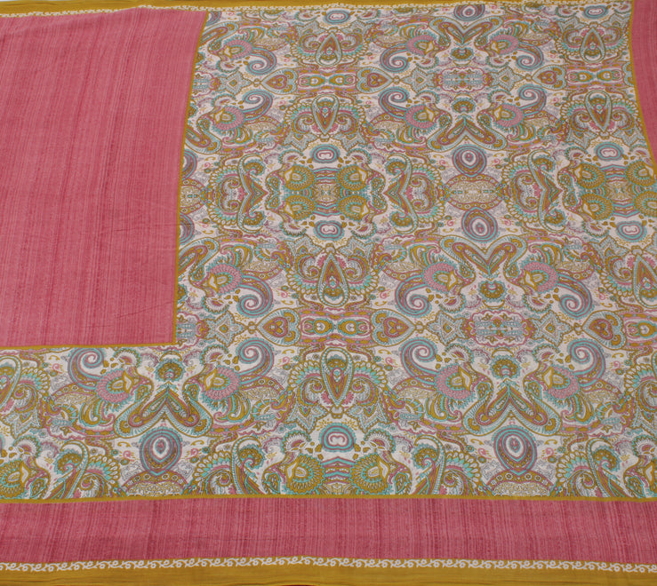 Sushila Vintage Pink Indian Saree 100% Pure Cotton Printed  Soft Craft Fabric