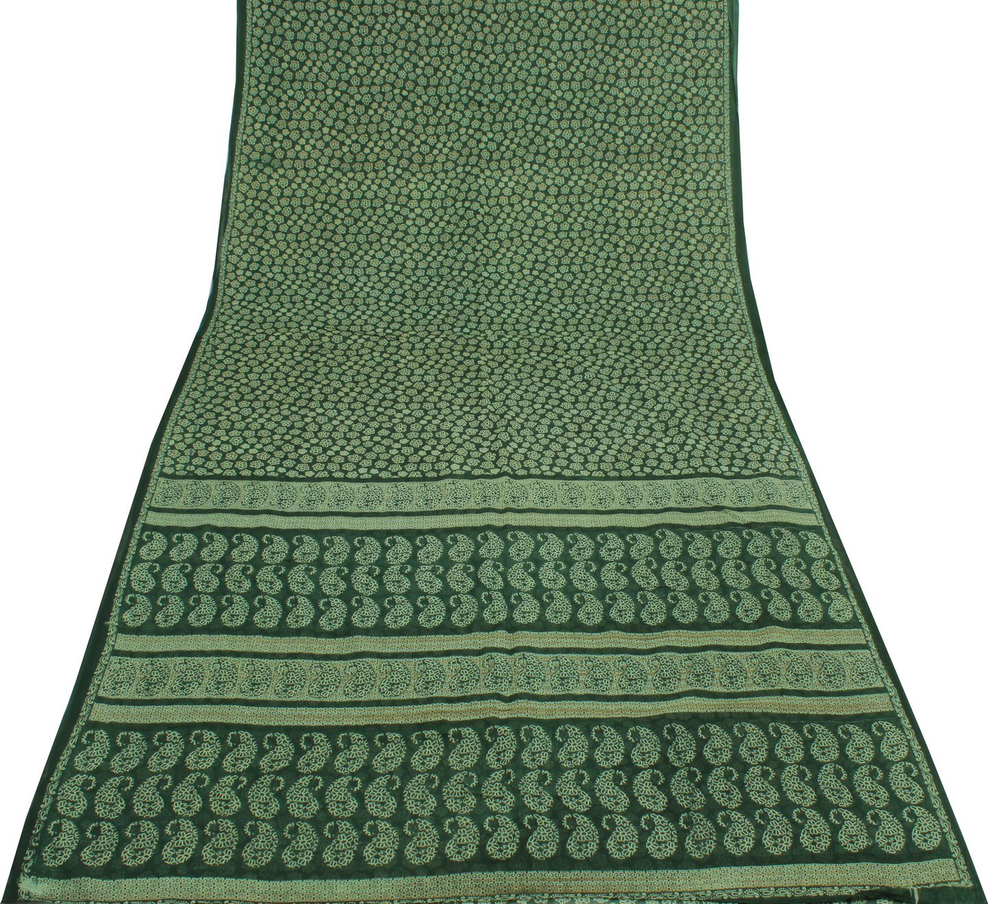 Sushila Vintage Green Indian Saree 100% Pure Cotton Printed Floral Craft Fabric