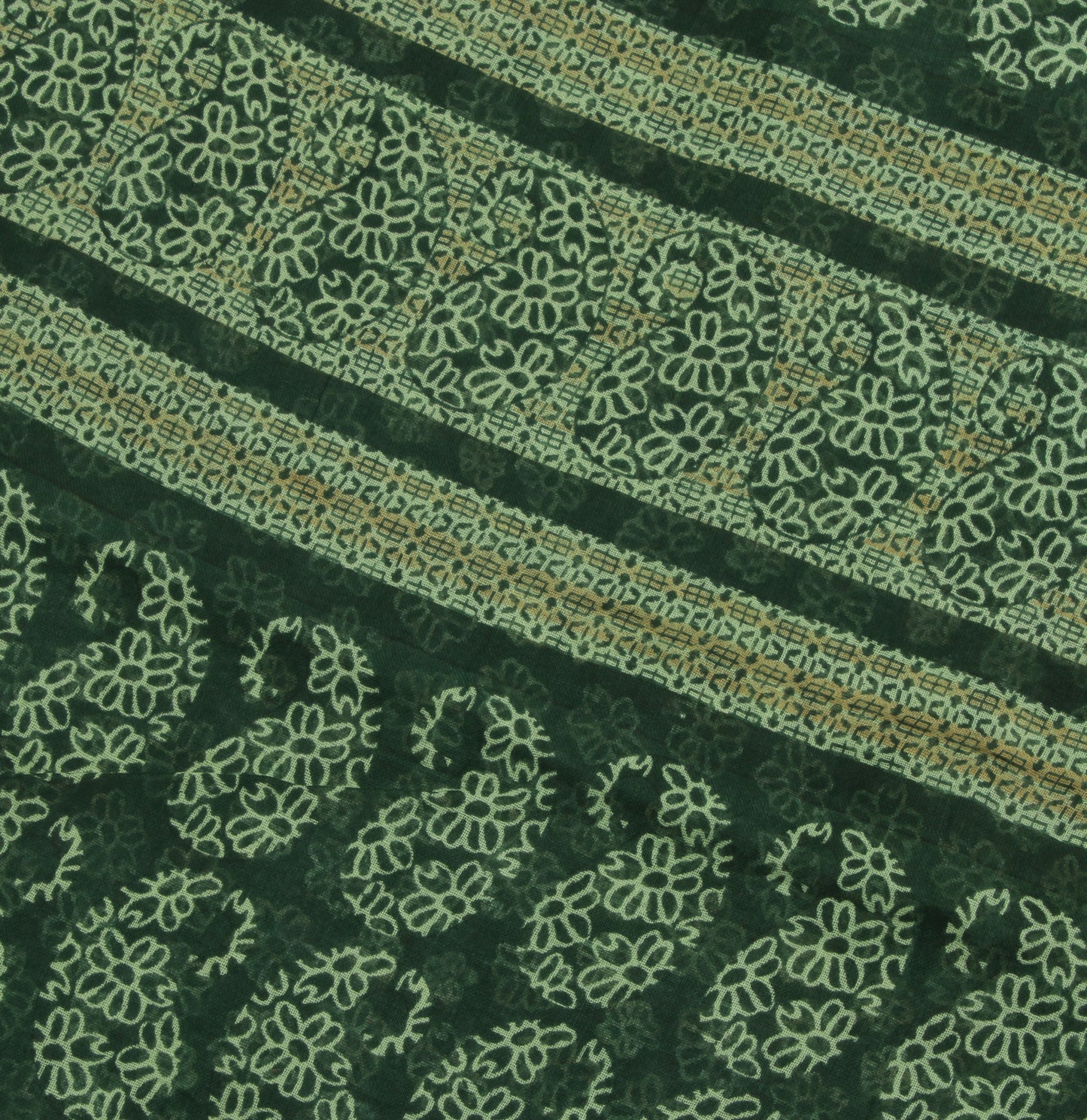 Sushila Vintage Green Indian Saree 100% Pure Cotton Printed Floral Craft Fabric