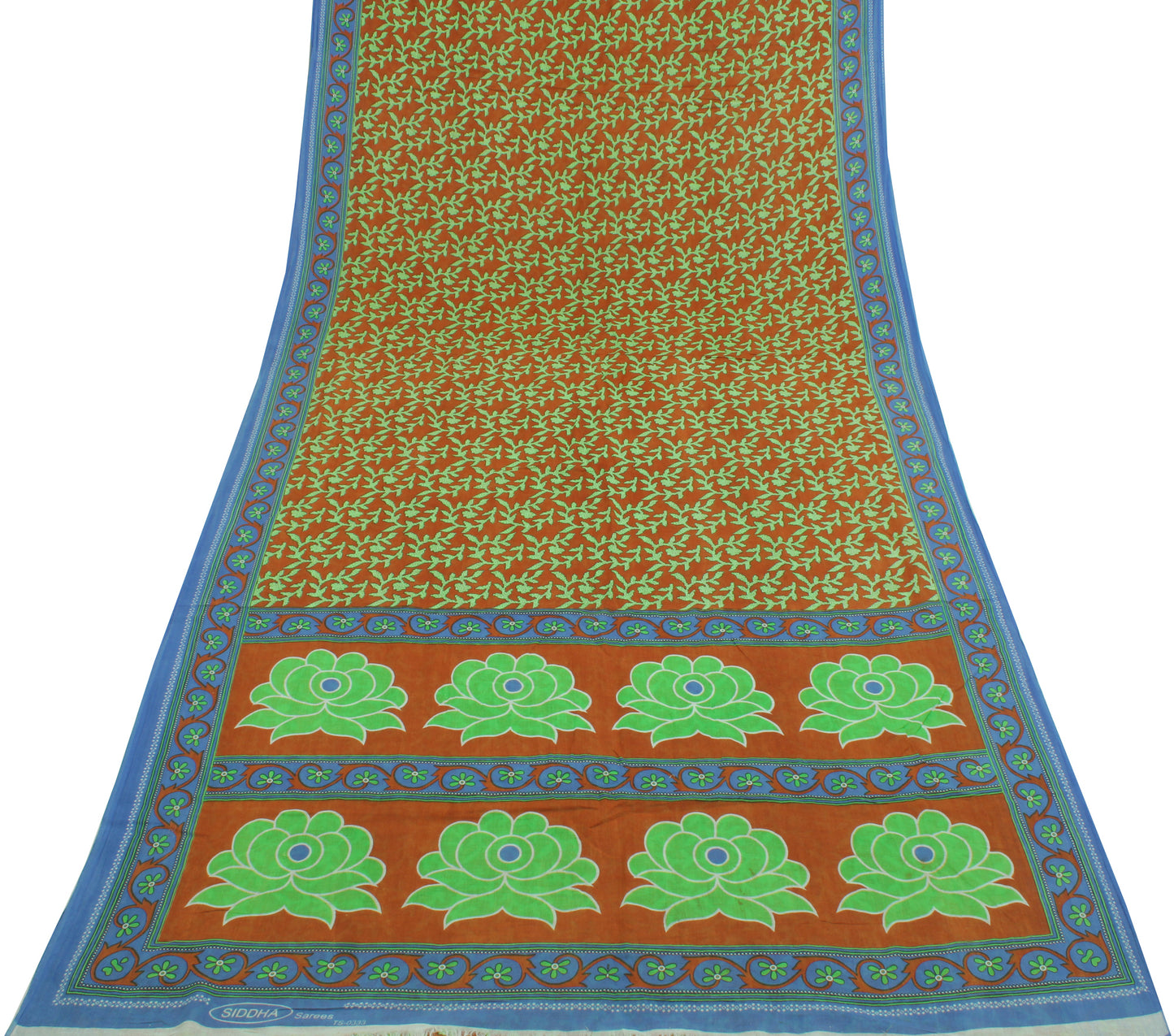 Sushila Vintage Brown Saree 100% Pure Cotton Printed Floral Soft Craft Fabric
