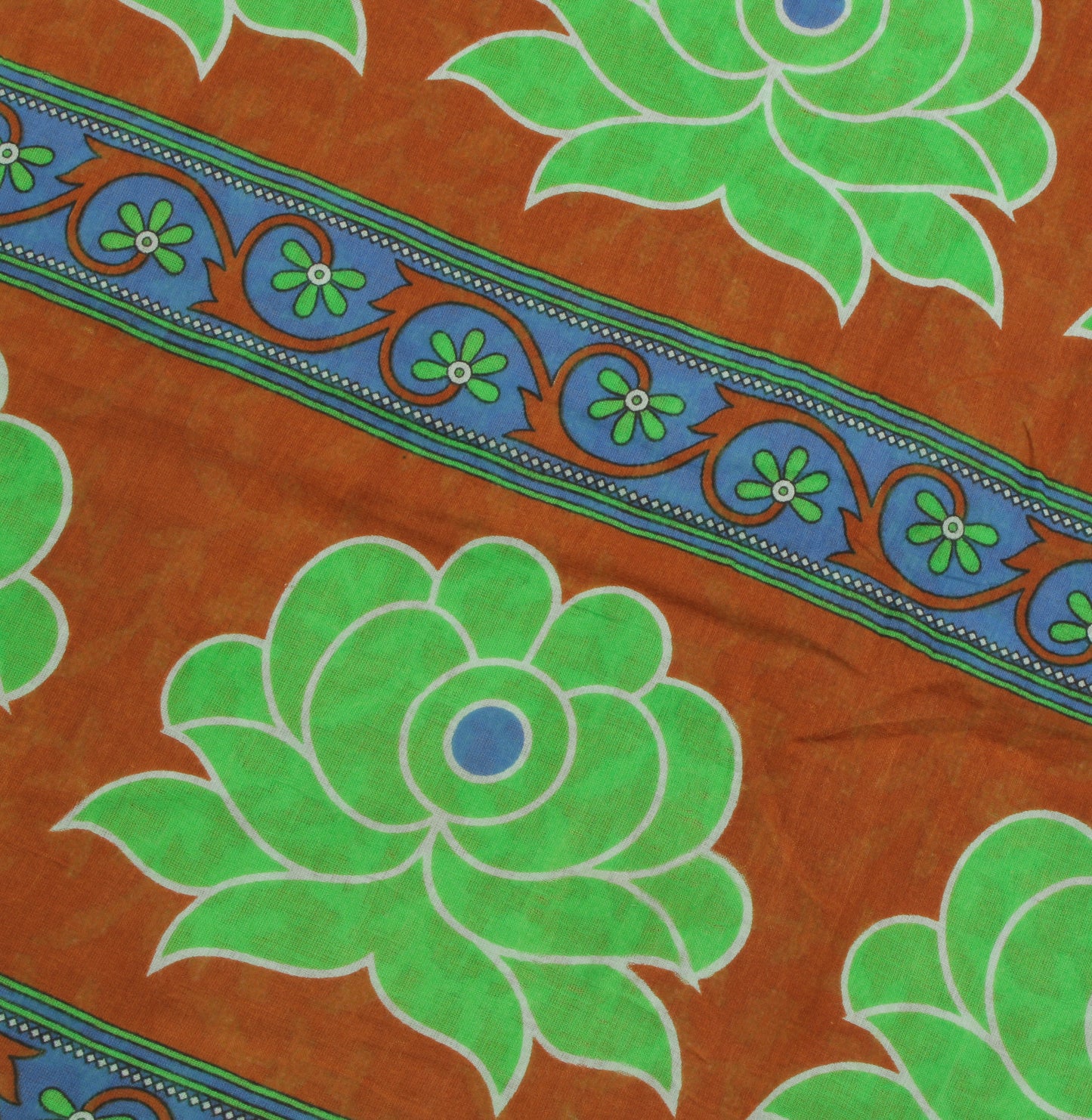 Sushila Vintage Brown Saree 100% Pure Cotton Printed Floral Soft Craft Fabric