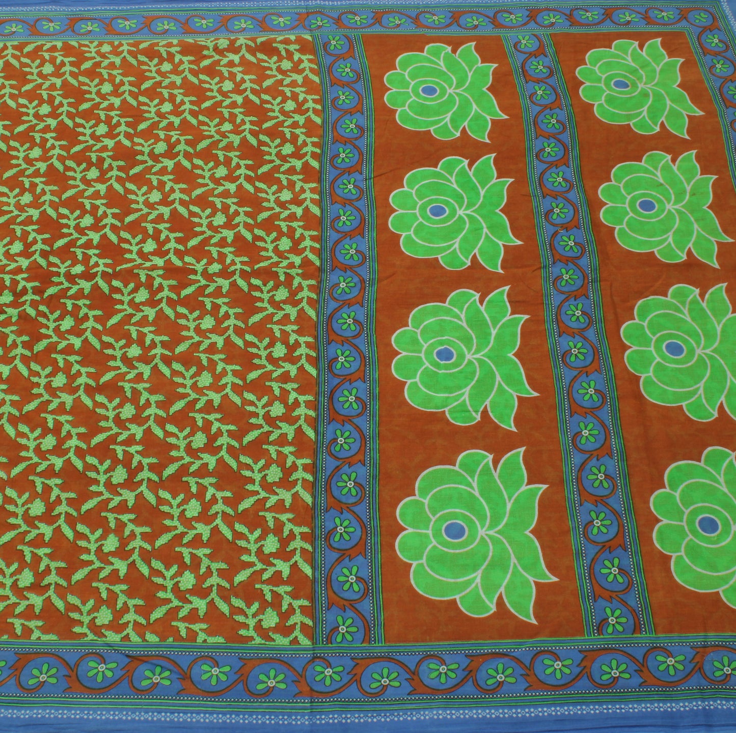 Sushila Vintage Brown Saree 100% Pure Cotton Printed Floral Soft Craft Fabric