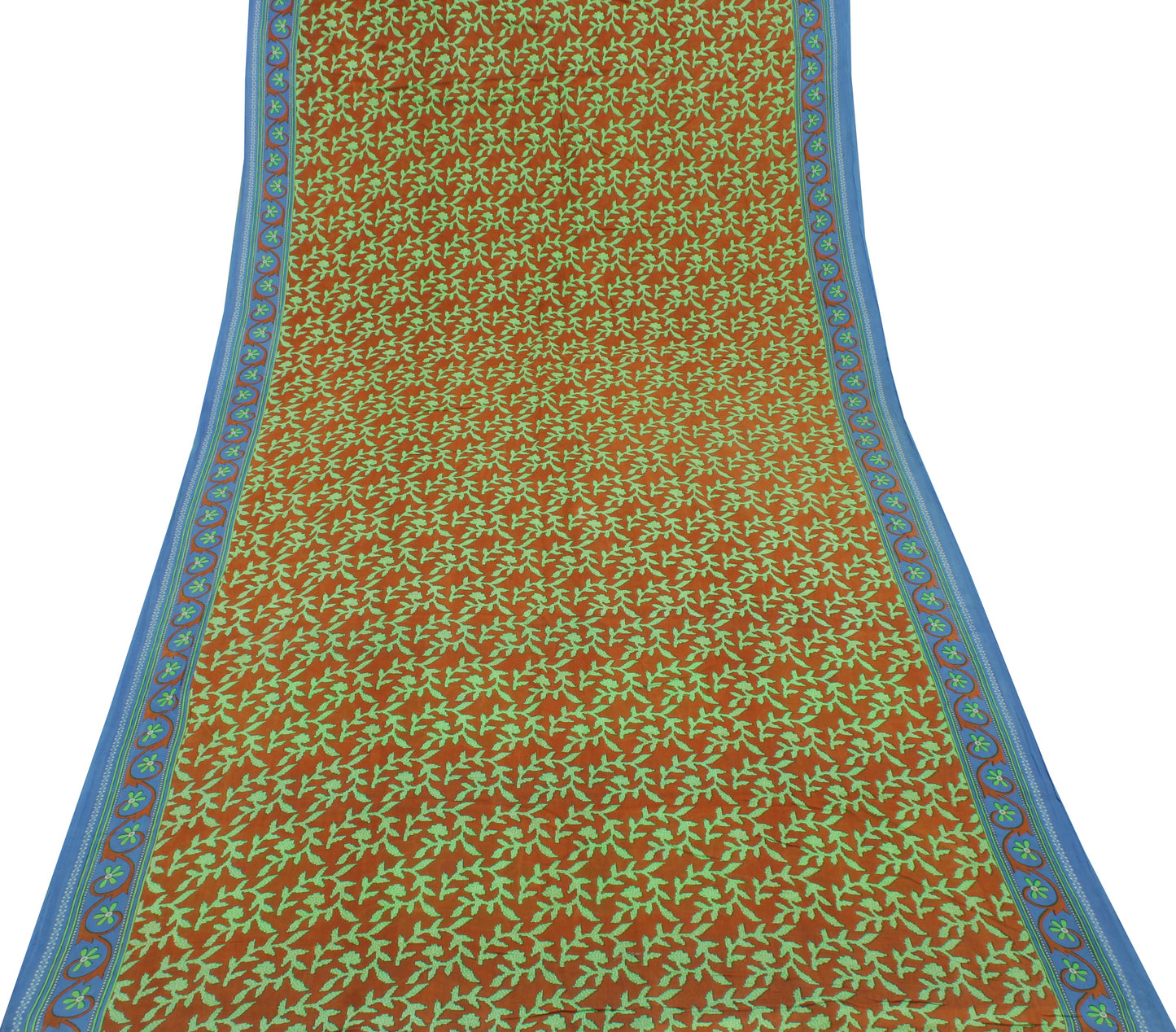 Sushila Vintage Brown Saree 100% Pure Cotton Printed Floral Soft Craft Fabric