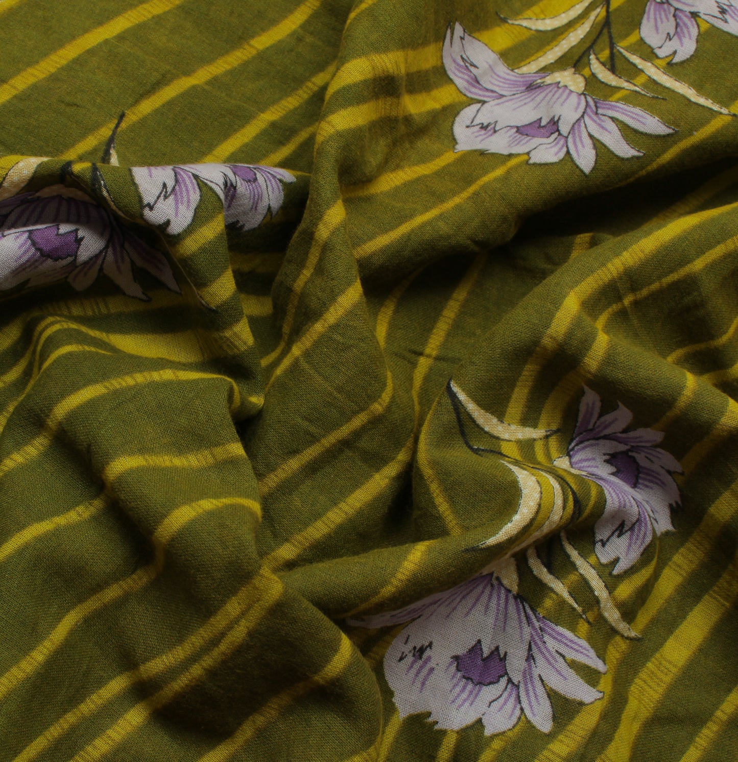 Sushila Vintage Green Saree 100% Pure Cotton Printed Floral Soft Craft Fabric