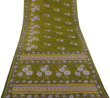 Sushila Vintage Green Saree 100% Pure Cotton Printed Floral Soft Craft Fabric