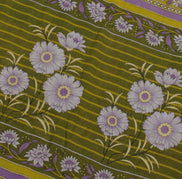 Sushila Vintage Green Saree 100% Pure Cotton Printed Floral Soft Craft Fabric