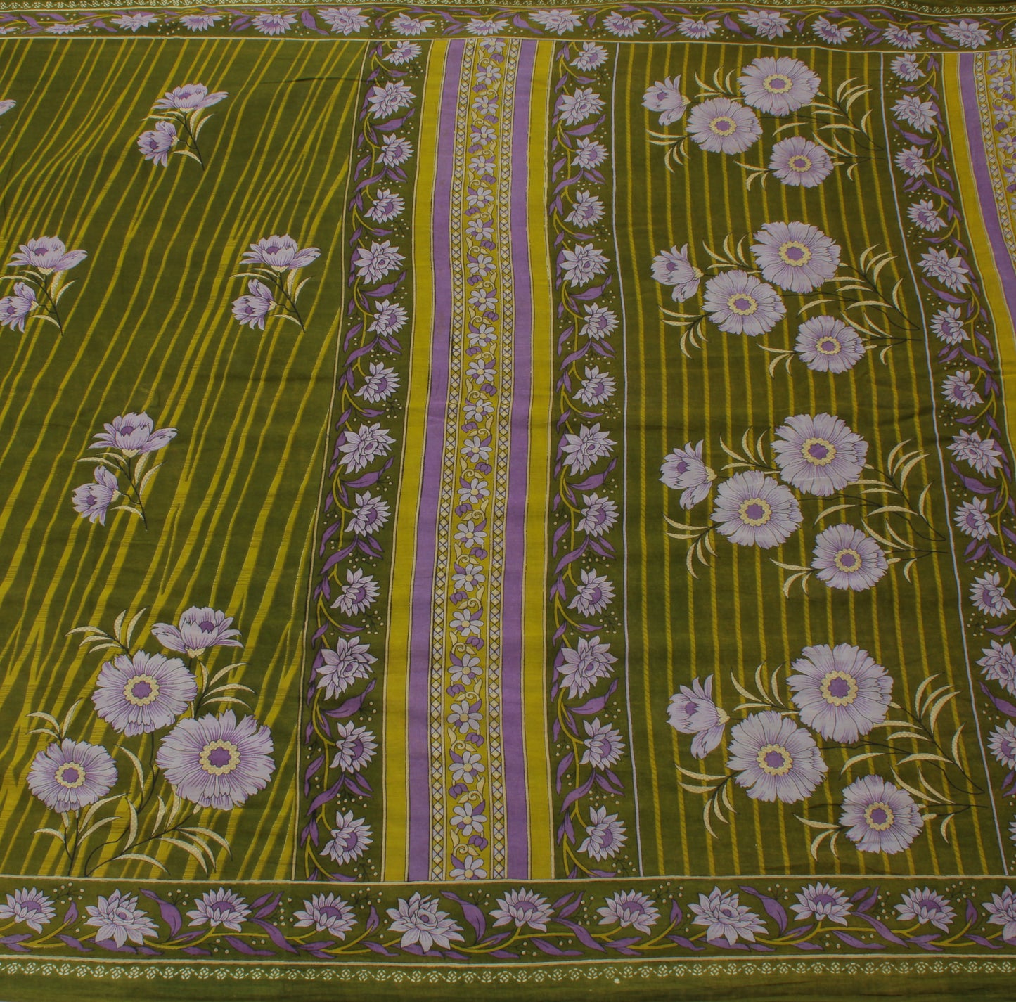 Sushila Vintage Green Saree 100% Pure Cotton Printed Floral Soft Craft Fabric