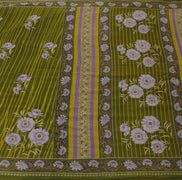 Sushila Vintage Green Saree 100% Pure Cotton Printed Floral Soft Craft Fabric