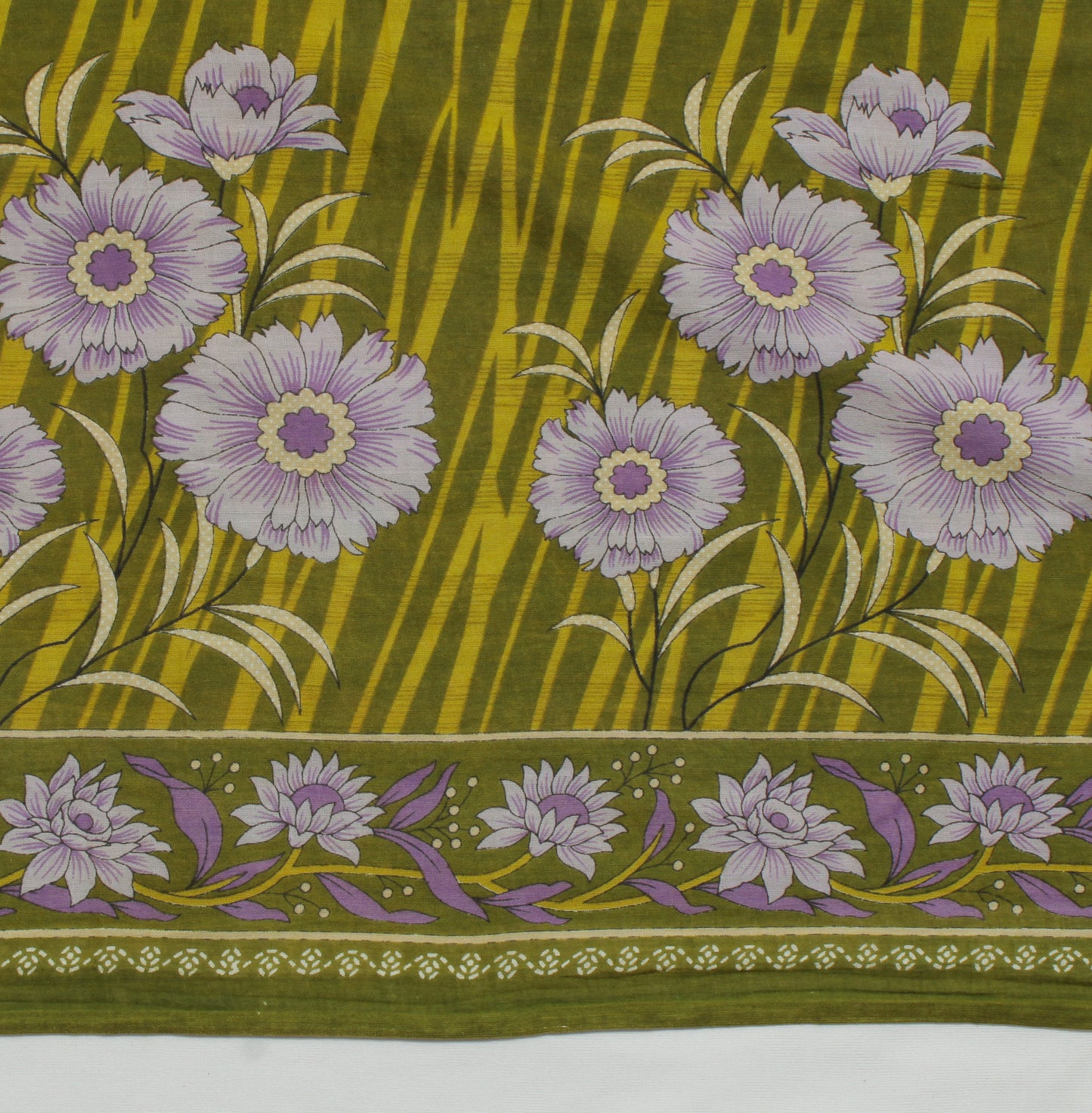 Sushila Vintage Green Saree 100% Pure Cotton Printed Floral Soft Craft Fabric