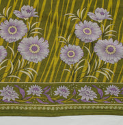 Sushila Vintage Green Saree 100% Pure Cotton Printed Floral Soft Craft Fabric
