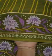Sushila Vintage Green Saree 100% Pure Cotton Printed Floral Soft Craft Fabric
