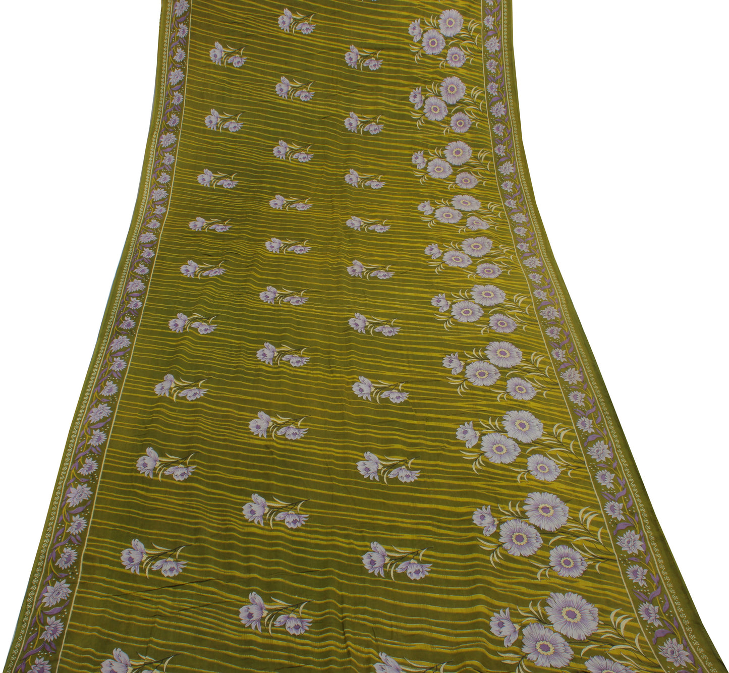 Sushila Vintage Green Saree 100% Pure Cotton Printed Floral Soft Craft Fabric