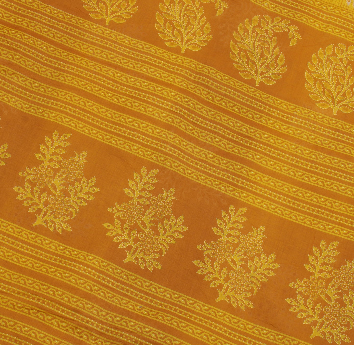 Sushila Vintage Mustard Saree 100% Pure Cotton Printed Floral Soft Craft Fabric