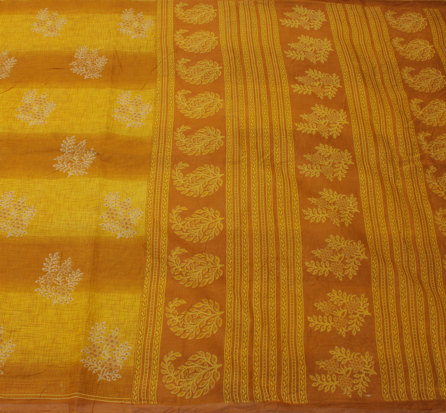 Sushila Vintage Mustard Saree 100% Pure Cotton Printed Floral Soft Craft Fabric