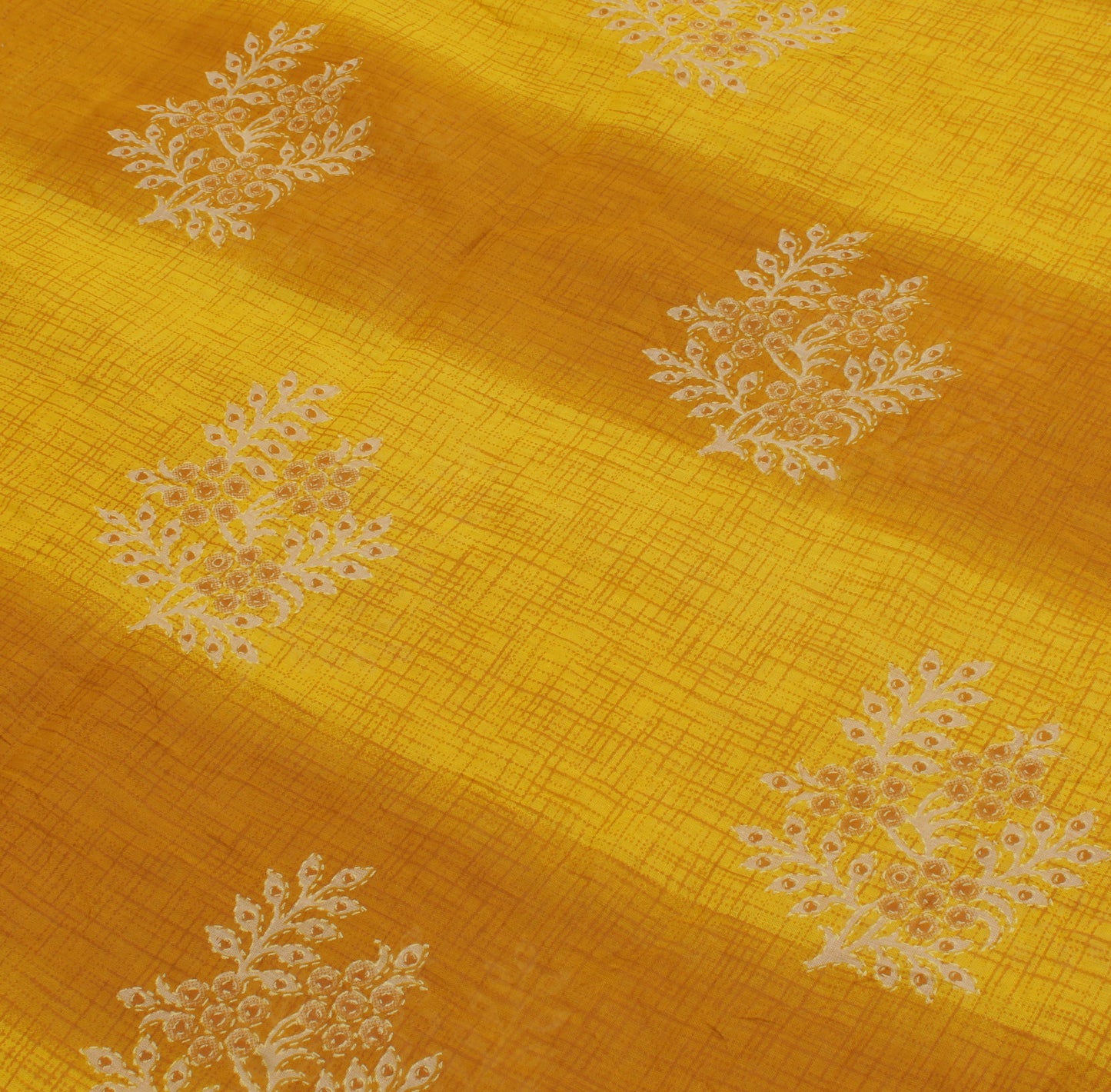 Sushila Vintage Mustard Saree 100% Pure Cotton Printed Floral Soft Craft Fabric