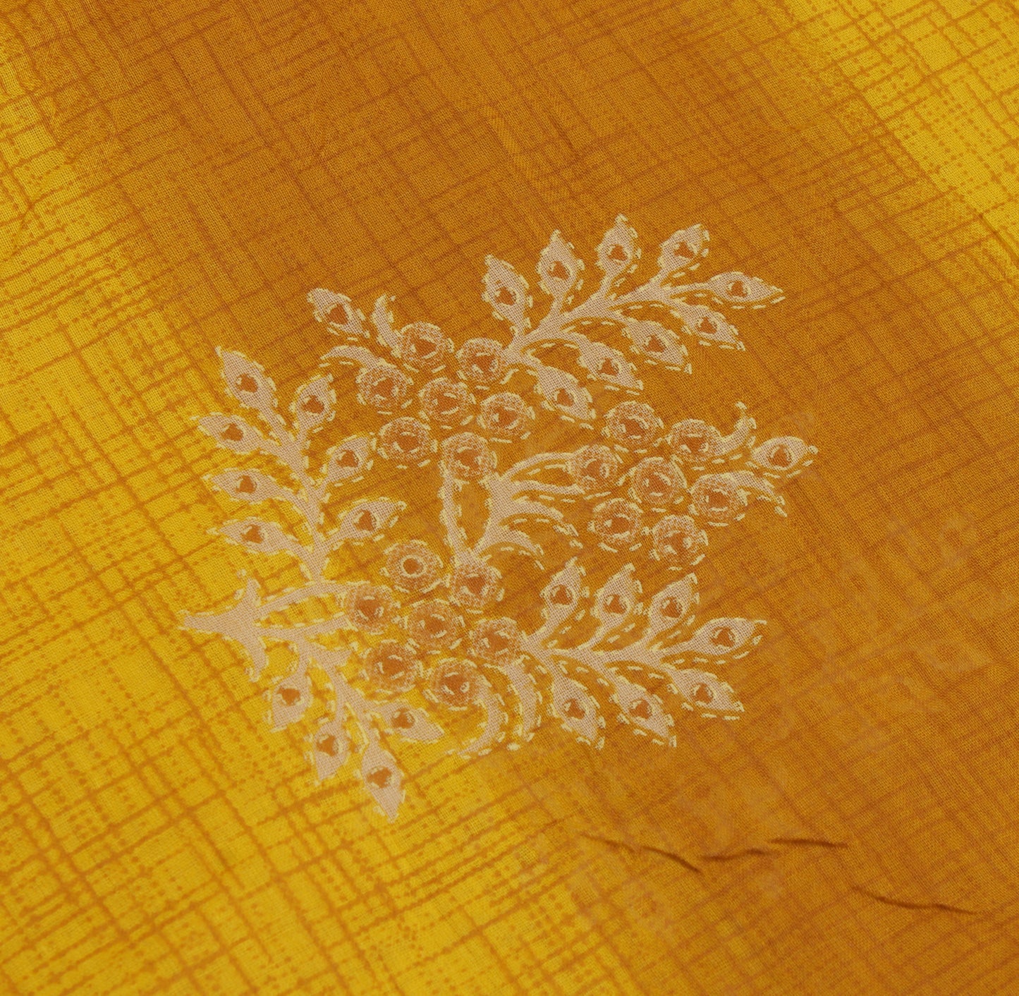 Sushila Vintage Mustard Saree 100% Pure Cotton Printed Floral Soft Craft Fabric
