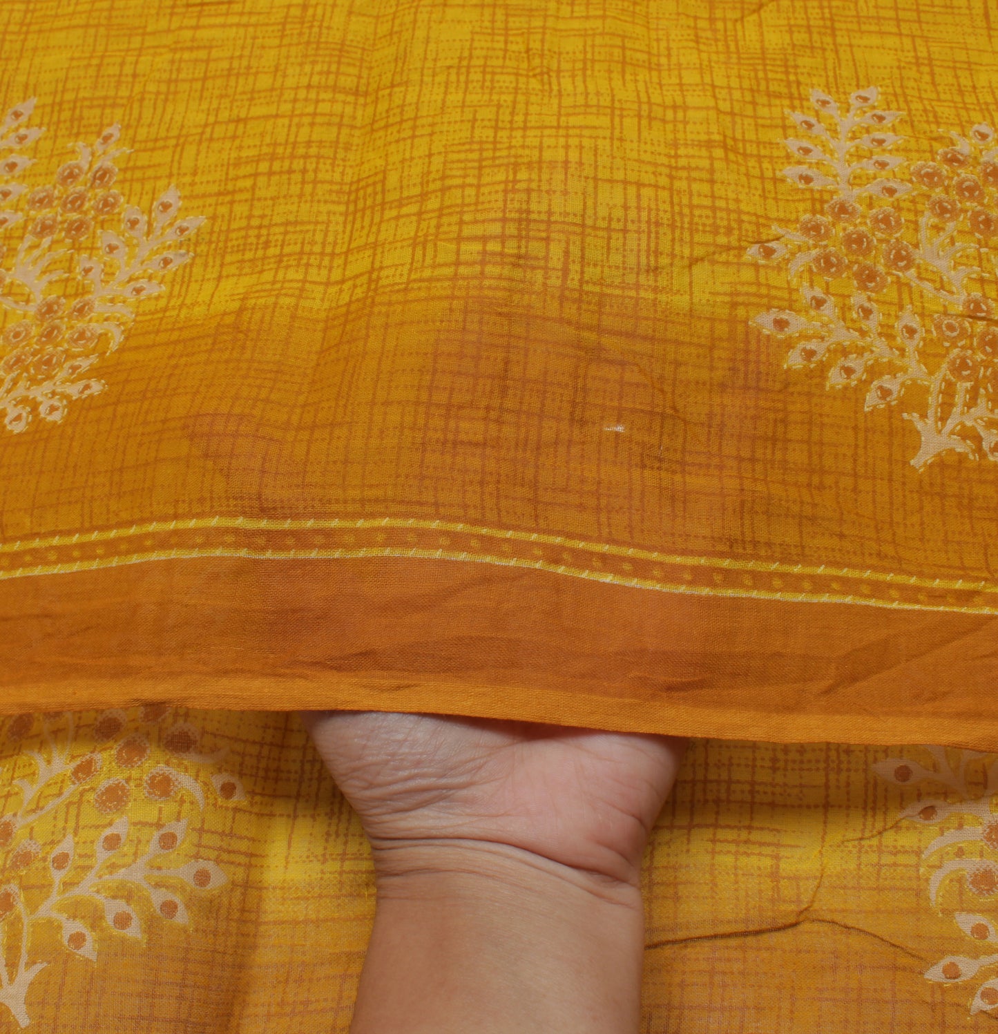 Sushila Vintage Mustard Saree 100% Pure Cotton Printed Floral Soft Craft Fabric