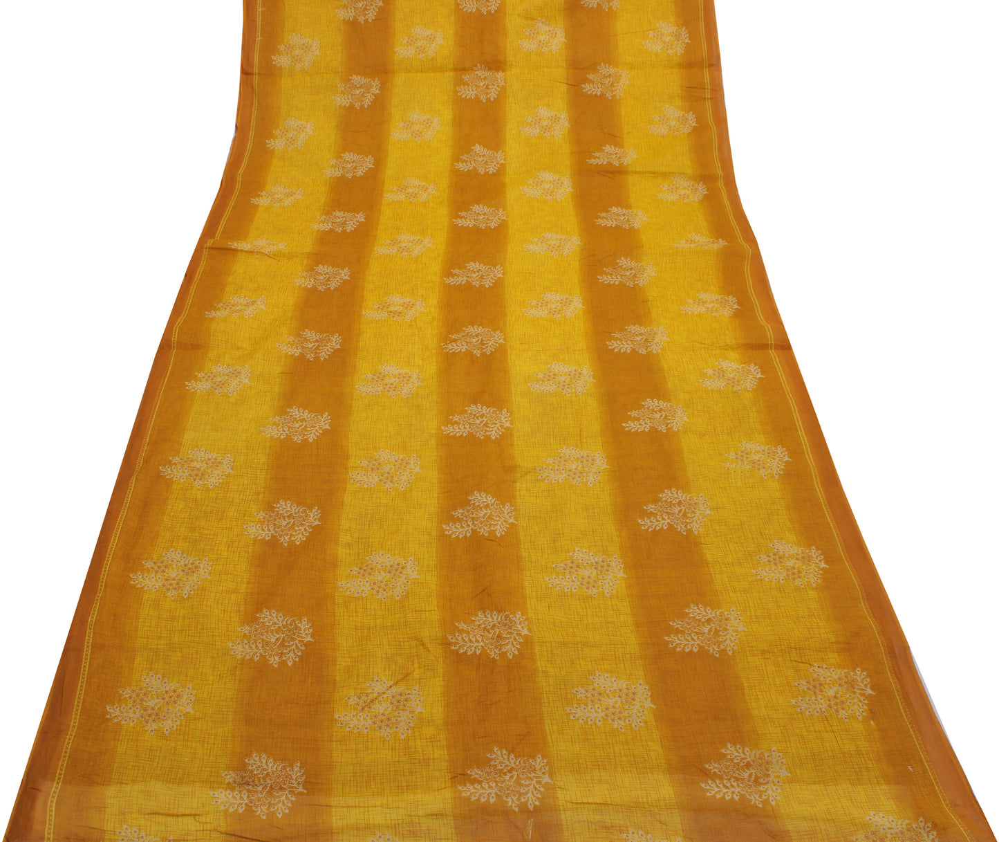 Sushila Vintage Mustard Saree 100% Pure Cotton Printed Floral Soft Craft Fabric