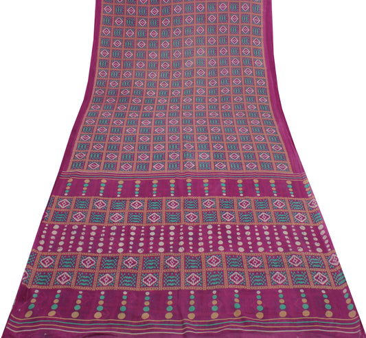 Sushila Vintage Purple Indian Saree 100% Pure Cotton Printed Soft Craft Fabric