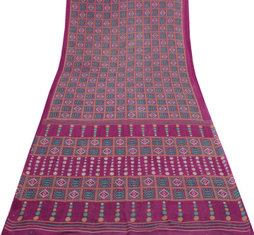 Sushila Vintage Purple Indian Saree 100% Pure Cotton Printed Soft Craft Fabric