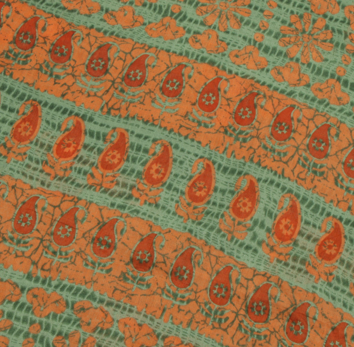 Sushila Vintage Green Saree 100% Pure Cotton Printed Floral Craft Sari Fabric