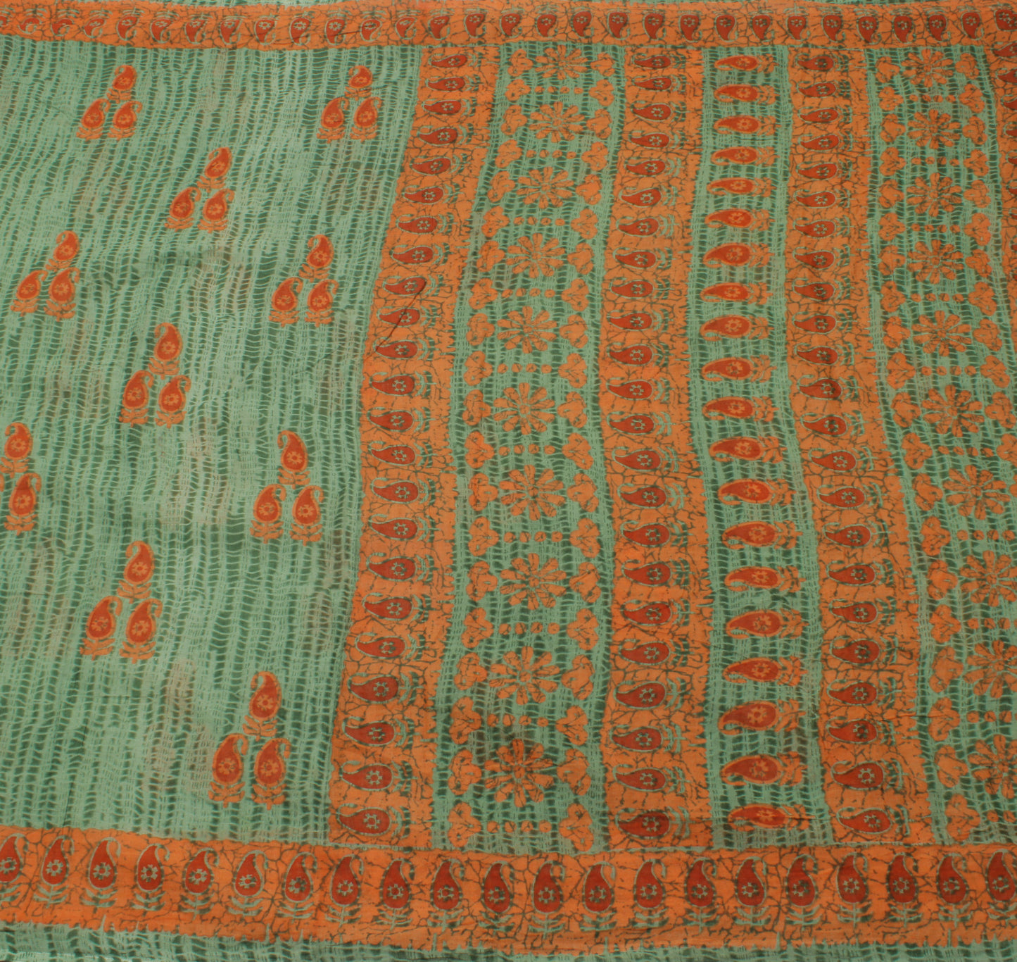 Sushila Vintage Green Saree 100% Pure Cotton Printed Floral Craft Sari Fabric