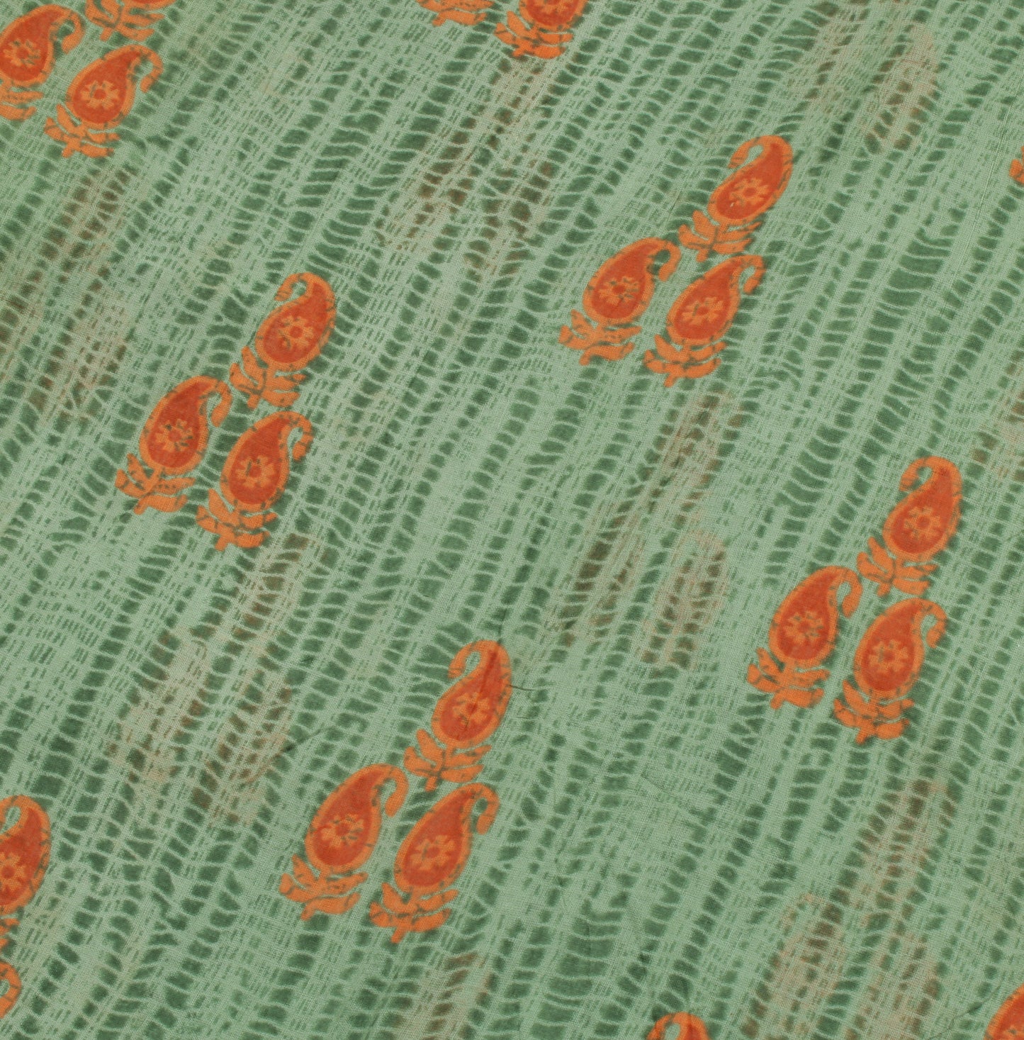 Sushila Vintage Green Saree 100% Pure Cotton Printed Floral Craft Sari Fabric