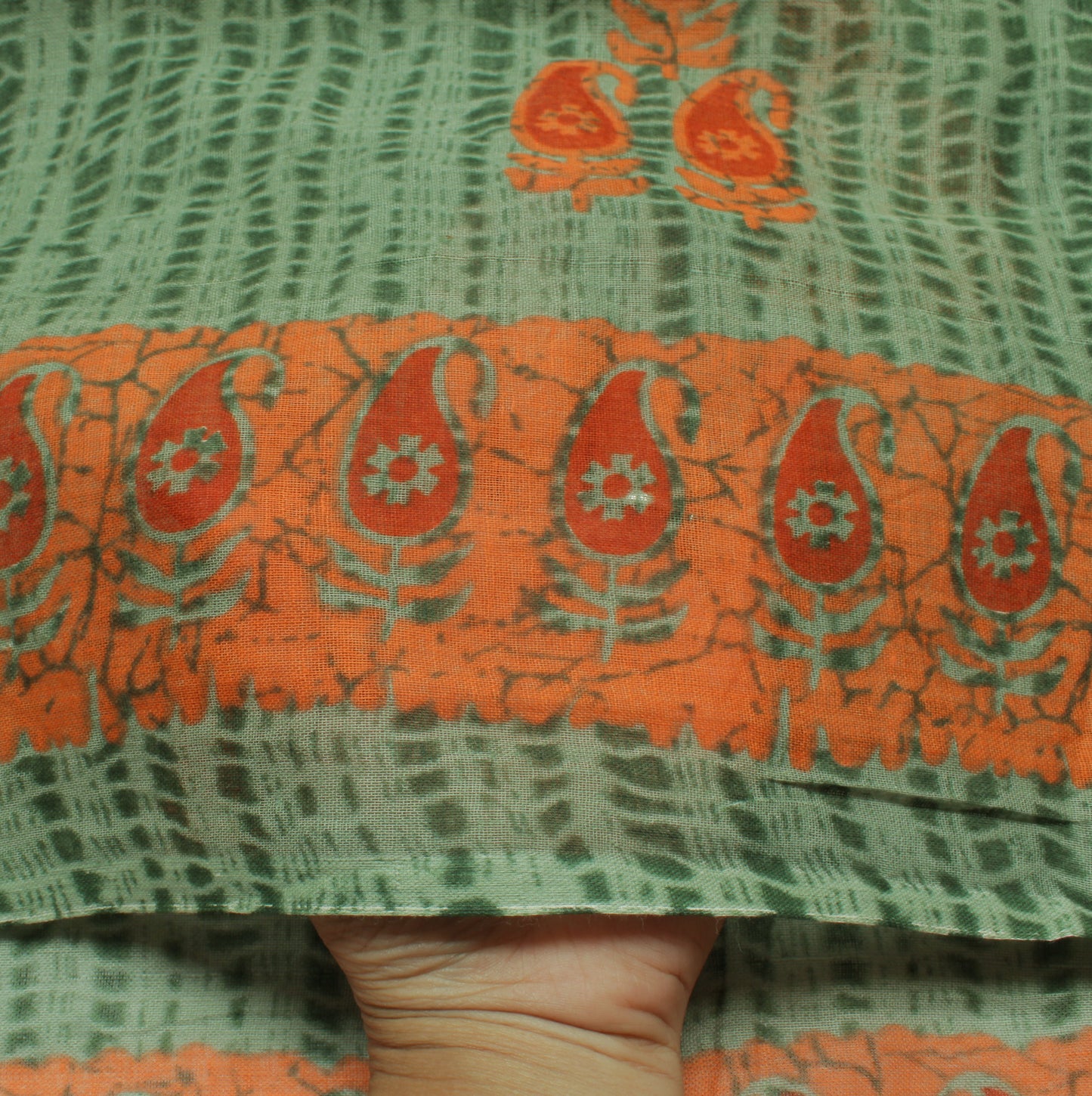 Sushila Vintage Green Saree 100% Pure Cotton Printed Floral Craft Sari Fabric