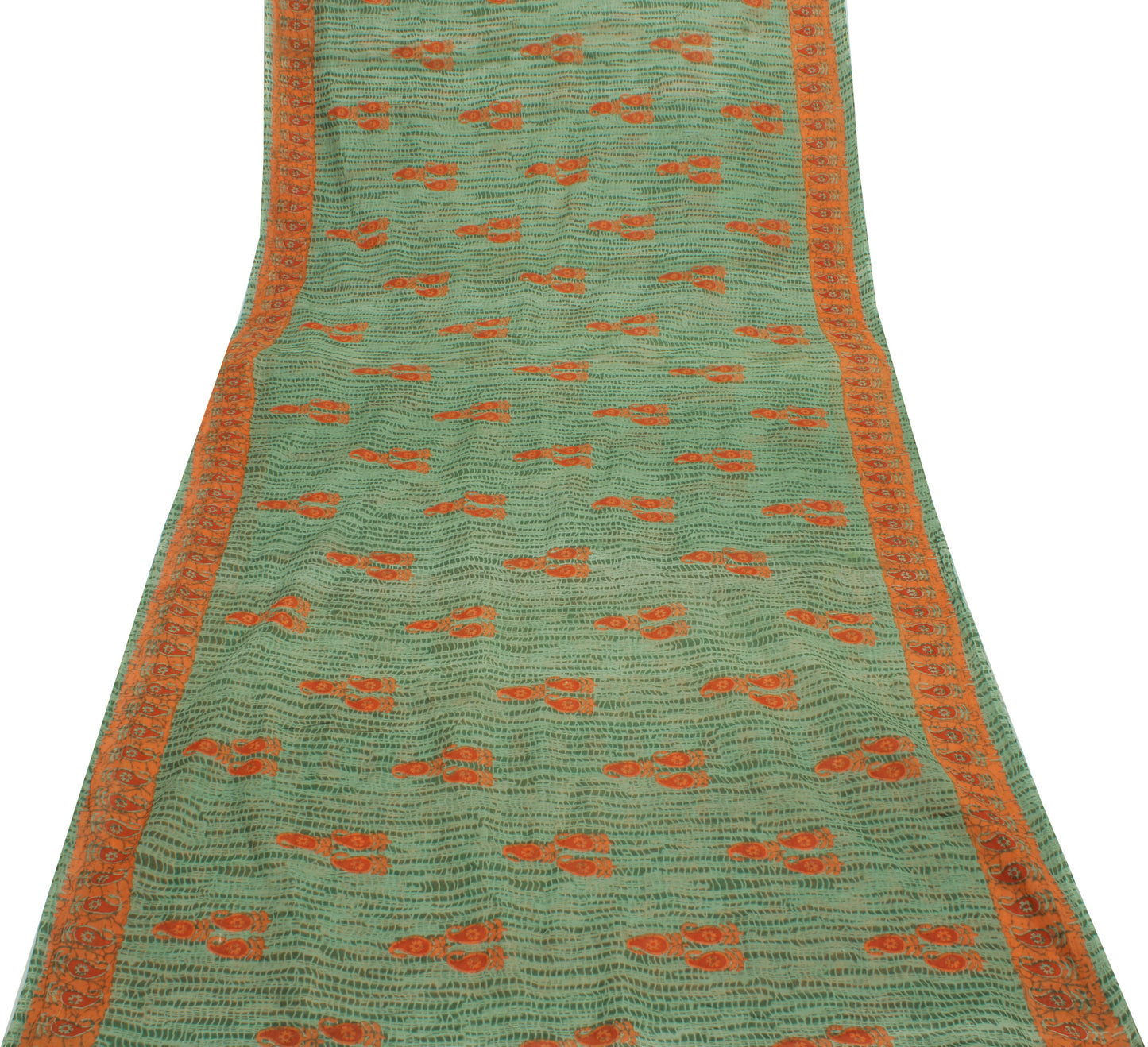 Sushila Vintage Green Saree 100% Pure Cotton Printed Floral Craft Sari Fabric