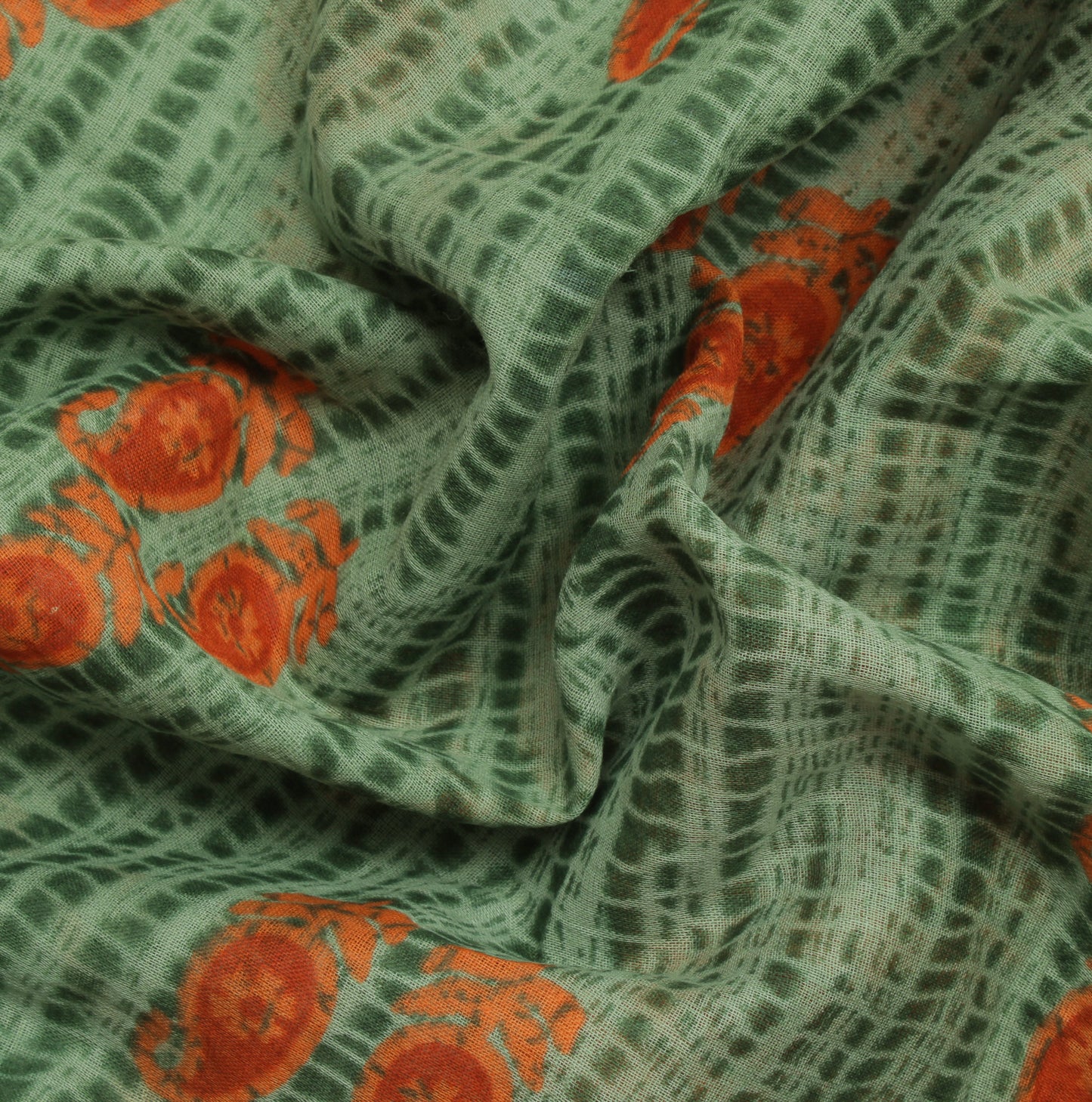 Sushila Vintage Green Saree 100% Pure Cotton Printed Floral Craft Sari Fabric